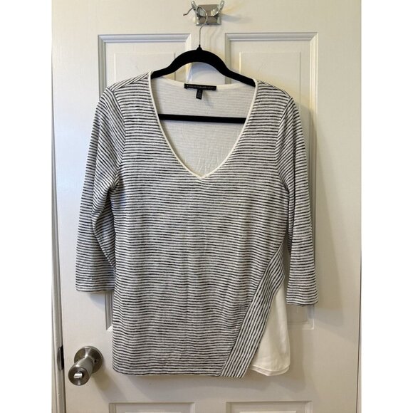 White House Black Market Tops - White House Black Market Women’s Knit Black & White Striped 3/4 Sleeve Top S